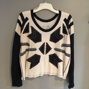 Free People funky top. Cream/Navy/Taupe.